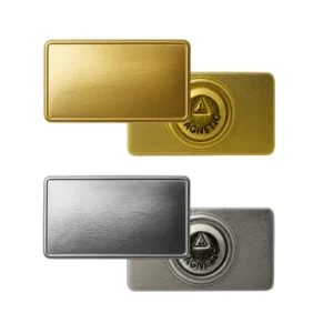 Rectangular Flat Metal Badges with Magnet Attachment
