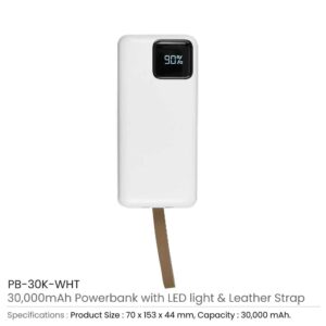 Fast Charging Powerbank 30,000 mAh with Flashlight & Leather Strap - Image 3