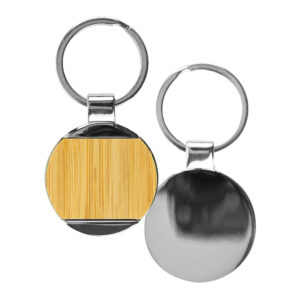 Round Bamboo & Metal Keychains 32mm