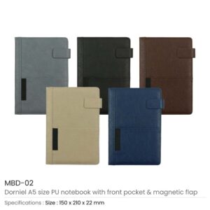Dorniel A5 PU Notebooks with Front Pocket & Magnetic Flap - Image 3