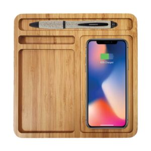 Bamboo 15W Wireless Desk Fast Charging Pad and Organizer - Image 5