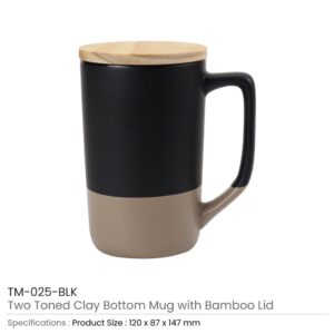 Two-toned Ceramic Mugs with Clay Bottom, Bamboo Lid - Image 5