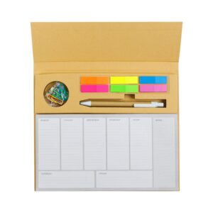 Eco-Friendly Weekly Planner Kit with Pen, Clip, Sticky Notes