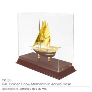 UAE Golden Dhow Memento in Wooden Base and Acrylic Case - Image 3