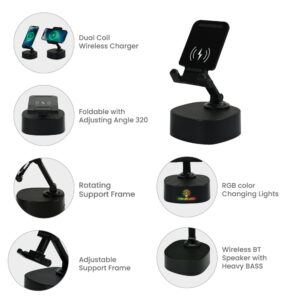 Wireless Fast Charger 15W with BT Speaker and RGB LED Logo - Image 10