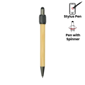 Bamboo and Metal Stylus Pens with Spinner (Blue Ink)