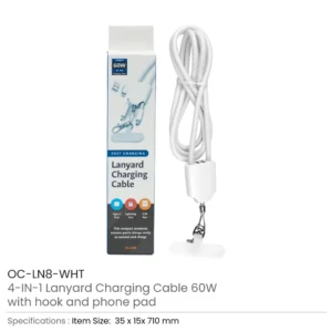4 in 1 Lanyard Charging Cable 60W, 120cm Long with Hook for ID Card and Phone Pad - Image 3