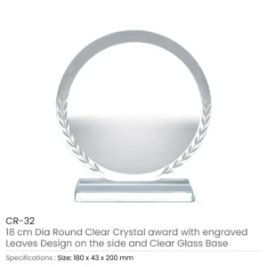 Round Clear Crystal Award with Engraved Leaves - Image 6