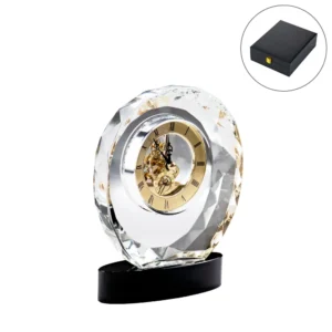 Round Crystal Clock Awards with Oval Glass Base in Box