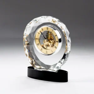 Round Crystal Clock Awards with Oval Glass Base in Box - Image 3