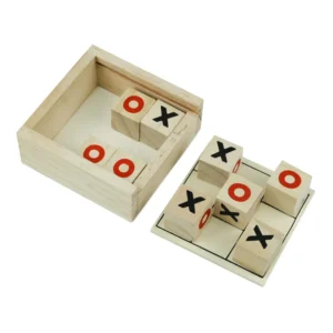 Tic-Tac-Toe Wooden Board Game with Slide Storage Box – 9 Wooden Cubes - Image 8
