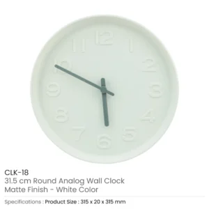 Round Analog Wall Clock Matte Finish White - Image 3