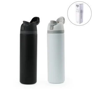 SS Bottles with Straw & Push Button Lid - Double-Wall Vacuum, 1Liter